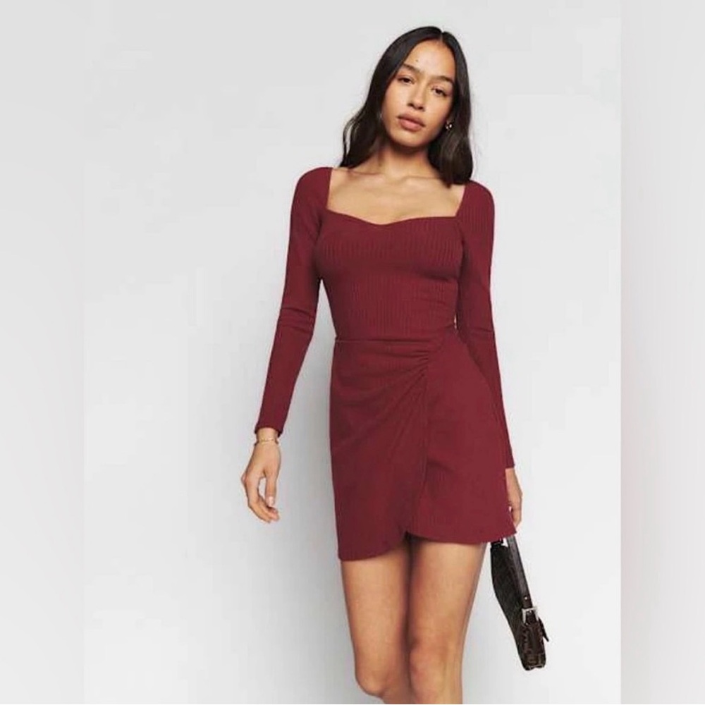 Reformation Cleona Knit Mini Dress Chianti Burgundy XS